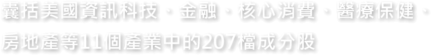 囊括美國資訊科技、金融、核心消費、醫療保健、房地產等11個產業中的207檔成分股